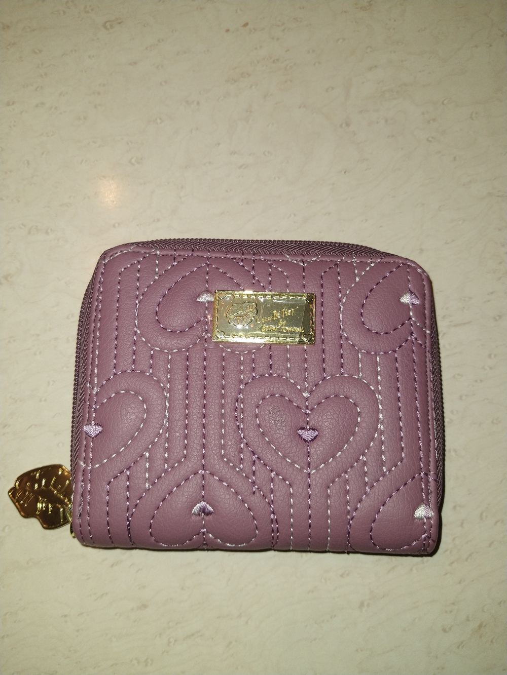 Betsey Johnson Quilted Heart Zip Wallet - Mauve